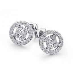 Hermes H Hollow With Diamond Earrings in White Gold